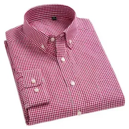 Przyjazd Męski Oxford Wash and Wear Plaid Shirts 100% Cotton Casual High Quality Moda Design Dress 210721