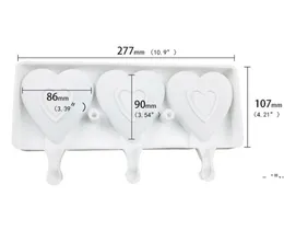 NEWSilicone Ice Cream Mold 3 Cell Heart Shape Frozen Juice Popsicle Maker Dessert Molds Tubs Valentine EWE7400