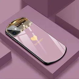 Moda amor coração espelho de maquiagem casos de telefone para iphone 11 12 13 14 pro max x xr xs 7 8 plus luxo vidro temperado capa traseira dura