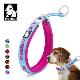Truelove Neoprene Dog Choker Collar Nylon Soft Embroider Slip Training Reflective Adjustable Pitbull Collier Chien 211022