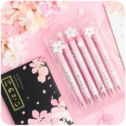 Żelowe długopisy 6pcs/pakiet 0,5 mm Kawaii Cherry Blossoms Star Black Ink Pen Ballpoint Dziewczyny Prezent School Office Artykuł