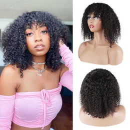 Mongolian Kinky Curly Wig With Bangs Remy Human Hair Full Machine Made 150% density