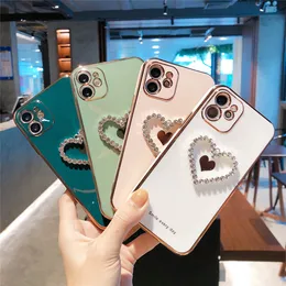 3D Diamond Heart Chrome TPU Phone Cases Electroplated Shockproof Protective Back Cover Candy Color Case for iPhone XR X MAX 11 12 13 14 PRO