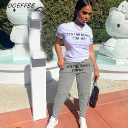 ZOOEFFBB Letter Print Two Piece Set Women Tracksuit Summer Clothes T Shirt Pants Sweat Suits Lounge Wear Outfits Matching Sets Y0625