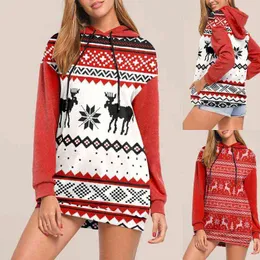 Christmas Elk Print Long Sleeve Winter Hoodie Vintage Harajuku Casual Y2K Sweatshirts Female Clothing 2021 Tunic Loose Top Women Y1118