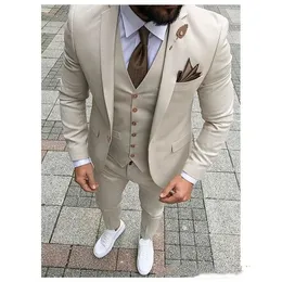 Beige Suits Men Wedding Tuxedos For Men Business Casual Groom Wear Tuxedo Trim Fit Male Blazers 3 Pieces Jacket Pants Vest Evening Party
