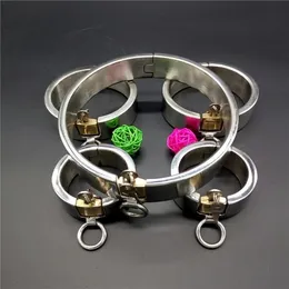 Bondage 3CM Wide Handmade Stainless Steel Heavy Slave Wrist Ring Handcuffs Collar Anklet Fetter Locks set Adult Bondage sex toys for Men and Women #766