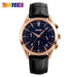 Skmei Men Quartz Watches Top Luxury Fashion Casual Mens Wristwatches 30m Water Resistant Date Time Leather Watch Man Clock 9127 Q0524