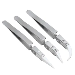 Hand Tools Anti-Static Precision Reverse Ceramic Stainless Steel Industrial Tweezers Non-Conductive Heat Resistant Antimagnetic XBJK2106