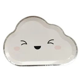 Disposable Dinnerware Cartoon White Cloud Shape Tableware Gradient Paper Dinner Plate Children's Birthday Party Picnic Decoration Supplies