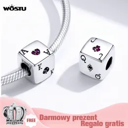 Wostu Magic Dice Poker Karty Charms 925 Sterling Silver Square Koraliki Fit Original Bransoletka Wisiorek Szczęście Biżuteria Prezent CQC1440 Q0531