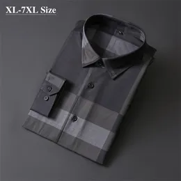 Brand Uomo Business Casual Shirt Casual Moda Autunno Manica lunga Grigio Plaid Camicia da lavoro Abito da lavoro Plus Size 5XL 6XL 7XL 210708