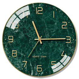 ノルディックモダンサイレントウォールクロックガラスリビングルームテーブルホームクロックウォールホーム装飾創造的な大理石ホルロージキッチン時計FZ215 210930