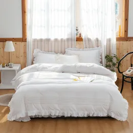 Set di biancheria da letto Buona qualità 100 cotone 60 fili Raso 4 pezzi tutto cotone copripiumino morbido ad alta densità set di biancheria da letto principessa bianco puro set copripiumino