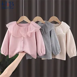 Dziewczyny Długie Rękaw Płaszcz Jesień Dzieci Koreański Styl Design Cardigans Kalty sweter Sweet Cute Fashion 210611
