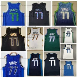 2022 Мужские баскетбольные майки Luka Doncic #77 Green Vintage City White Blue Ed Рубашки S-XXL