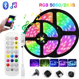 30m Bluetooth Music RGB LEDストリップライト12Vフレキシブルリボン2835 5M 10M 15M 20MテープホリデールーデスLEDランプ付きAdapter9561061