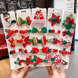 5 sztuk Boże Narodzenie Dzieci Dziewczyna Kreskówki Nakrycia Nakrycia Hairpin Elk Snowman Hairclip Hair Klips Pin Akcesoria do włosów Zestaw Barrettes