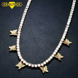 ICEOUTBOX Gold Chain With Butterfly Pendant 4mm 1 Row Tennis Chain Choker Necklace Women Statement Collares Party Jewelry Gift X0707