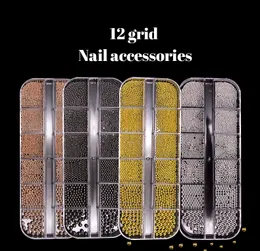 12 GRIGLIA Sfera in metallo per unghie con strass arylic Per nail art Decorazioni fai da te Design accessori per strumenti per manicure NAR018 in stock