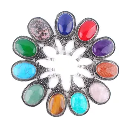 WOJIAER Retro Oval Shaped Pendant Natural Rose Quartz Gem Stone for Women Men Reiki Healing Jewelry BN378