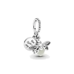 Joias finas Autênticas Contas de Prata Esterlina 925 Fit Pandora Charm Bracelets que brilham no escuro Firefly Pendentes Charms Cadeia de Segurança Pingente DIY miçangas