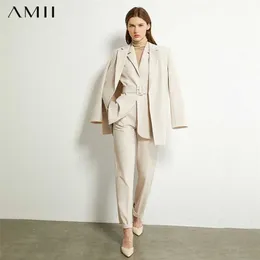 AMII Minimalism Autumn Women's suit Blazer Causal Pants Lapel Office Coat Solid Vest High Waist Women's Suit Pants 12070325 211007