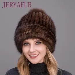 HBP Beanie/skull Caps Real Tightly Woven Thick Hat Ladies Winter Fur Pompom High Quality Ski Cap