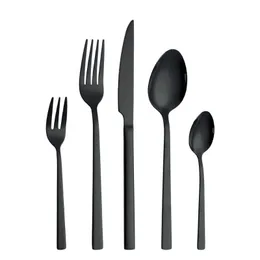 Conjuntos de utensílios de jantar preto conjunto de talheres de aço inoxidável 5 pedaços colher garfo tabela de chá para cozinha