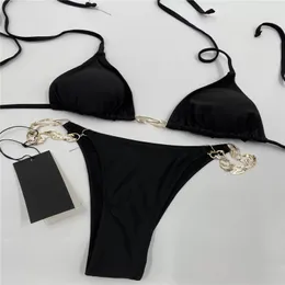 2022 Toptan Kalite Bikini Yeni Kadın Plaj Mayo Seksi Sıcak Zincir Ile 2 Parça Bandaj Banyo S-XL Suits