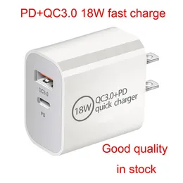 PD 18WクイックチャージQC3.0 USBタイプC Fast Charger Power Adapter高品質iPhone 12 Samsung S20スマートフォン