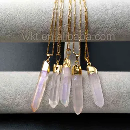 WT-N860 Healing Aura Women Jewelry,Natural Quartz Angel Color with 18" Gold Chain Necklace Whole