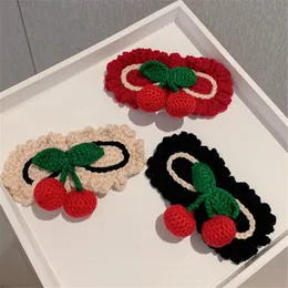 Clipes de cabelo Barrettes aomu fofo preto vermelho preto bege lã cereja arco-nó cabeceira lison