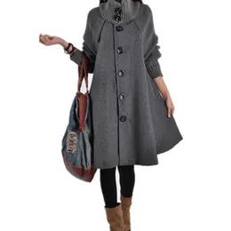 Женская шерстяная смесь 2022 осень теплые шерстяные пальто женский повседневная ветровка зима плащ трикотаж с длинными рукавами высокая траншея женщина плюс размер m-5x