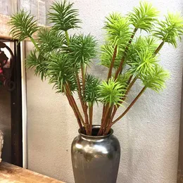 68cm 5Fork人工ポドカルプス植物緑の装飾的な枝花の配置と草のオフィスElの家の装飾小道具210624