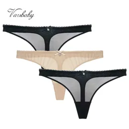 Varsbaby Thong Transparente Underwear Lantejoulas Briefs Low-Rise G-String S-2XL Calcinhas 3pcs / Pack 211021