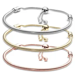 Silver Plated Bracelets 3MM Chain Adjustable Fit charms Gold Rose Bangle Bracelet Women Female Christmas Party Birthday Gift