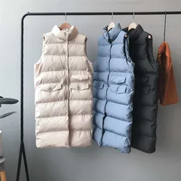 Kvinnor Vinter Vest Coat Stand Collar Lång Varma Toppar Chaleco Mujer Gilet Casaco Feminino 211120