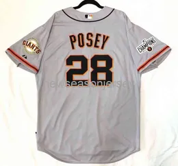 Dikiş #28 Buster Posey Gray Jersey Erkek Kadın Gençlik Beyzbol Forması XS-5XL 6XL