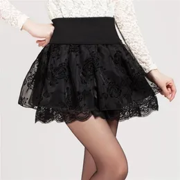 Zuolunouba Summer Skirt Preppy Style Flower Bow Mini Tutu Elasticity Lace s Shorts Woman High Waist Large Size 210621