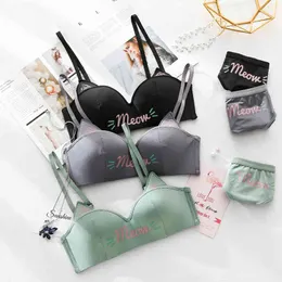 Japanese Style Cat Mousse Simple Bra And Panty High Waist Push Up Lingerie  For Women, Half Cup Panty, Sexy And Cute Green/Black X0526 From Musuo03,  $12.92