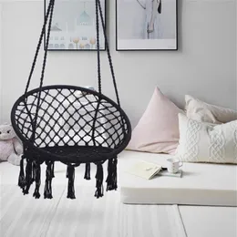 Zwarte swing hangmatten stoel max 330 lbs opknoping katoenen touw hangmat schommelstoelen voor binnen en buiten VS Stock A46 A39262R