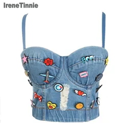 Irene Tinnie Sexy Cute Hole Cartoon Decoration Push Up Bustier Kobiet Bralette Cropped Top Kamizelka Plus Rozmiar 210625