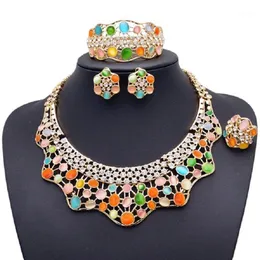 Earrings & Necklace Yulaili High Quality Dubai Gold Jewelry Sets Colorful Opal Choker Stud Bracelet Ring For Women Accessories