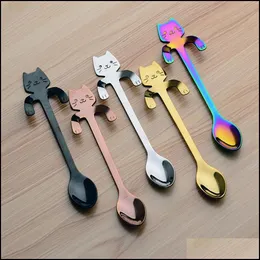 Spoons Flatware Kitchen Dining & Bar Home Garden 4Pcs Stainless Steel Mini Cat Kitten For Coffee Tea Dessert Drink Mixing Milkshake Spoon T