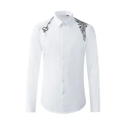 Metal Buckle Ribbon Over The Shoulder Men Shirt Long Sleeve Slim Chemise homme High-end Pure Cotton Business Male Dress Shirts