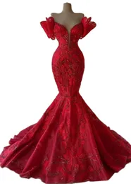 2022プラスサイズアラビア語aso ebi Red Luxurious Mermaid Prom Dresses Lace Beaded Inguny Party Second Recestion Birthday Eng222n