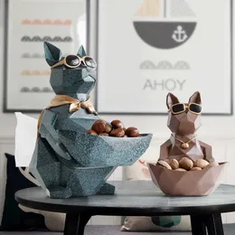 Cat Dog Figurines Resin Moden Crafts Animals Miniature cute ornaments for Home office decoration Storage bowl Carved Collectible 210607