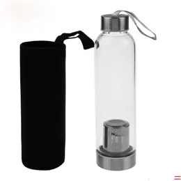 Vendita di bottiglie per bici sportive da 550 ml Bottiglia d'acqua in vetro di alta qualità con sacchetto protettivo per infusore con filtro per tè Bottiglia di tè 210917