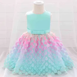 2021 Little Mermaid Odzież dziecięca Dziewczynka Sukienka Chrzest Sukienka Dla Dziewczyny Ubrania Niemowlę Kolorowe Wagi Princess Urodziny Dresses G1129